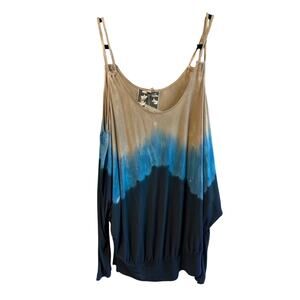 Young Fabulous & Broke | (NWT) Blue/Tan Tie Dye Cold Shoulder Top | Med